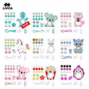 LOFCA 실리콘 Teether 나무 비즈 세트 BPA 무료 DIY 아기 젖니가 남 목걸이 장난감 만화 코알라 너구리 젖꼭지 체인 클립