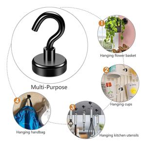6Pcs 검정색 자석 후크 15파운드(약 7Kg) 실내 걸이, 주방, 직장, 사무실 및 차고