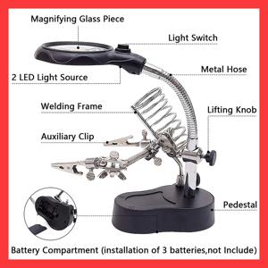 3.5X 12X 헬핑 핸즈 서드 핸드 납땜 인두 용접 스탠드 스테이션 (2개의 LED 클립 용접 확대경 포함)