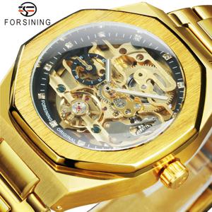 포르시닝 투르비용 스켈레톤 기계식 시계 남성용 발광 핸즈 스테인리스 스트랩 패션 비즈니스 자동 시계