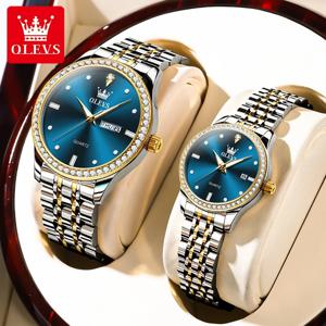 OLEVS 브랜드 오리지널 인증 로맨틱 커플 시계, 럭셔리 패션, 방수 원피스 쿼츠 시계, 남녀공용 다이아몬드