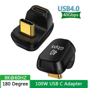40MB/s 40Gbps USB C 180도 각도 어댑터 썬더볼트 3 4 USB 2/4 타입 C 남성-여성 변환기 100W 고속 충전 (휴대폰/태블릿용)