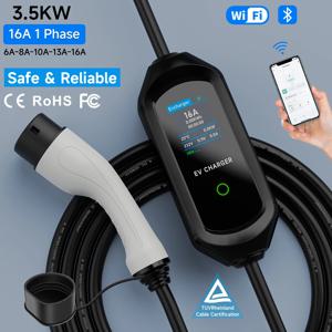 IEC62196-2 휴대용 EV 충전기, 타입 1 SAE J1772 EVSE 고속 충전 케이블, GB/T 월박스, 와이파이 앱, 블루투스 제어, 3.5KW, 타입 2, 16A