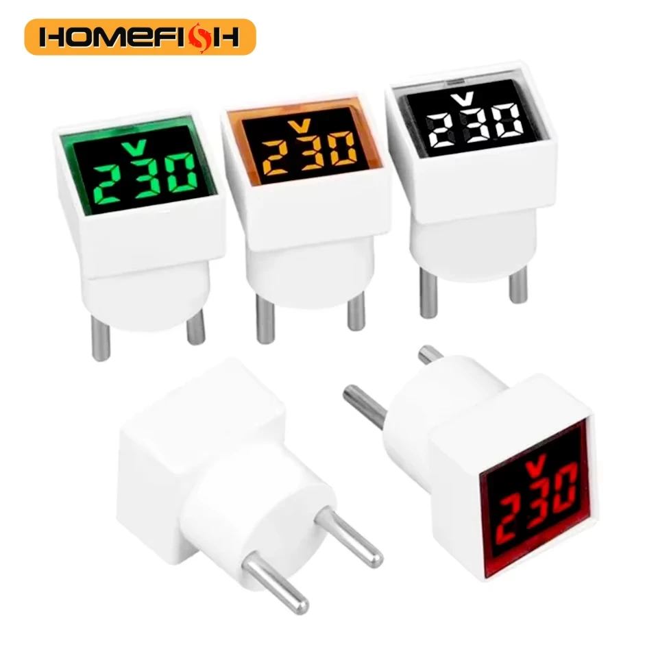 디지털 AC 전압계 표시기, 디지털 전압계, 배선 필요 없음, 유로 플러그, 전압 측정 범위 50 ~ 500V
