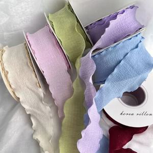 피쉬 테일 원사 리본 웨이브 가장자리 주름 쉬폰 리본 선물 포장 재료, 웨딩 생일 파티 꽃 DIY 장식, 10 야드