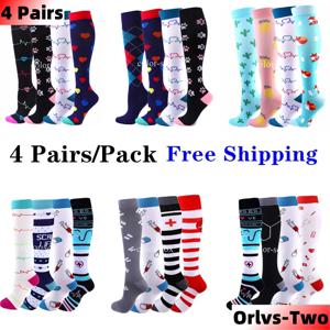 4 짝/갑 압축 양말 여성용 하이 스포츠 양말 남성 러닝 하이킹 부종 당뇨병 정맥류 양말 20-30mmHg