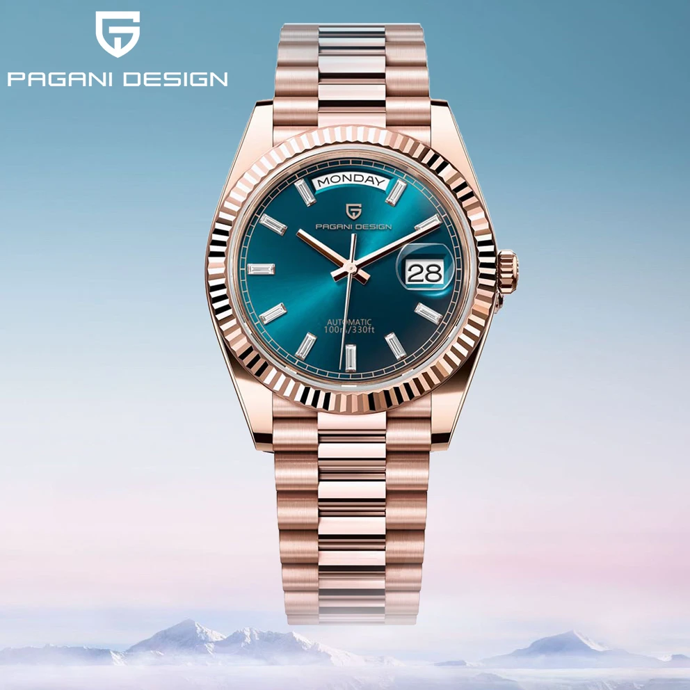 PAGANI DESIGN DD40 럭셔리 로즈 골드 남성용 시계 남성용 자동 기계식 시계 AR 사파이어 날짜 손목 시계 남성용 2024
