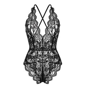 여성 섹시 속옷 세트 레이스 망사 바디수트 란제리 플로럴 시스루 슬립웨어 투명 원피스 브라 세트 딥 V