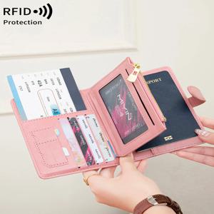 다기능 RFID 도난 방지 브러시 여권 가방 세련된 멀티 카드 슬롯 여권 클립 PU 가죽 대용량 지갑