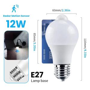 2개 E27 LED 전구 12W 레이더 모션 센서 램프 220V 내장형 레이더/광 센서 가정용 거실 계단 복도용
