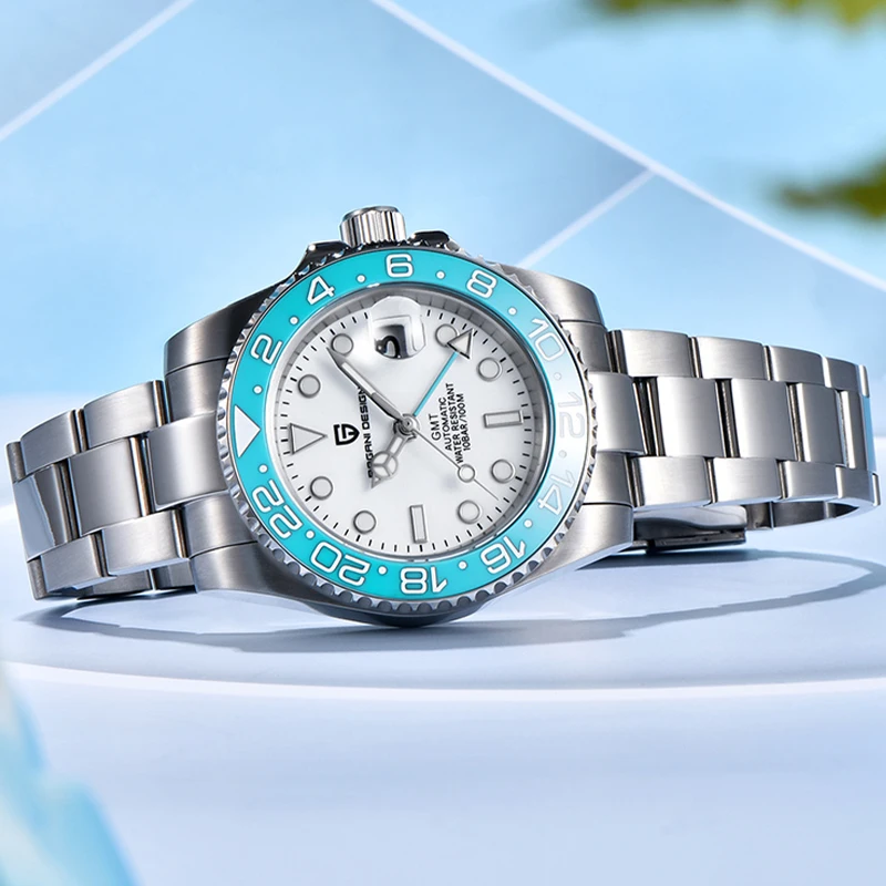 PAGANI 디자인 PD-1662 럭셔리 GMT 남성 기계 손목 시계 사파이어 유리 스테인레스 스틸 100M 방수 자동 시계