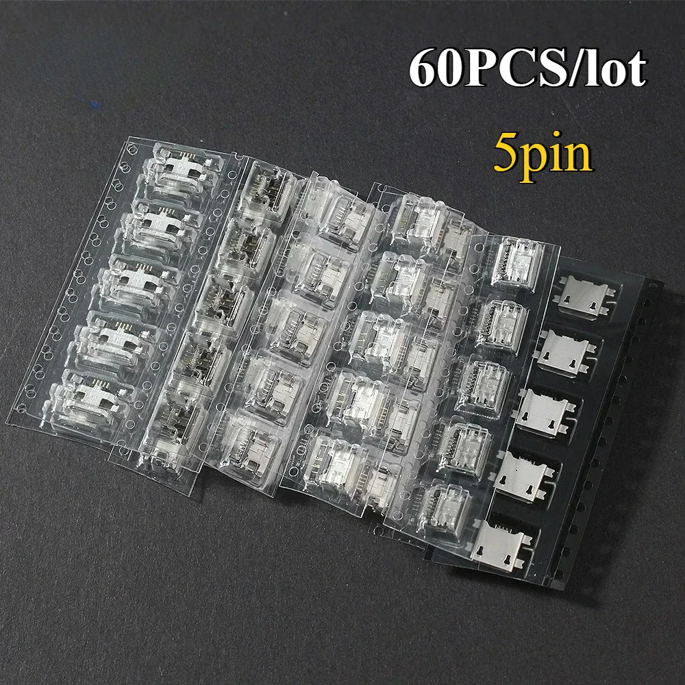 60pcs 소켓 커넥터 5Pin 마이크로 USB 소켓 커넥터 구색 세트 12 모델 SMD DIP 전자 키트