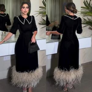 사용자 정의 간단한 저지 주름 깃털 스트레이트 보석 미디 드레스 Quinceanera 고품질 Pastrol