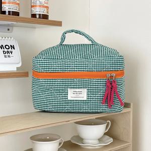 퀼트 격자 무늬 여자 화장품 가방 레트로 숙녀 클러치 연필 케이스 동전 지갑 휴대용 여행 여성 세면 용품 보관 가방 핸드백