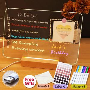 너도밤나무 나무 스탠드 거치대 LED 램프, 아크릴 메모 메시지 형광 보드, 창의적인 일일 알림 플래너 보드, 신상품