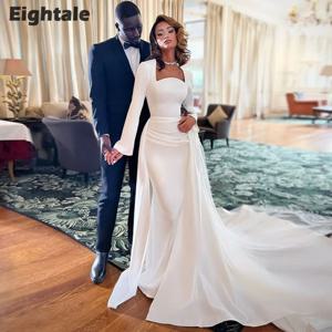 분리 가능한 스커트와 Eightale 우아한 웨딩 드레스 아랍어 사용자 정의 새틴 화이트 아이보리 인어 긴 소매 신부 가운