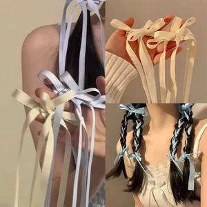 땋은 머리 리본 묶인 머리 활 헤어 클립 흰색 더블 포니 테일 헤어 액세서리 여성 묶인 머리 넥타이 리본