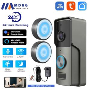 Tuya 스마트 와이파이 비디오 초인종 카메라 HD1080P 무선 초인종 거리 비디오 도어 카메라 2 차임 DC AC12-24V Alexa Google 홈