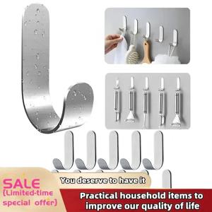 2/4개입 주방용 접착식 후크 금속 스테인리스 스틸 벽걸이 후크 유틸리티 J형 후크 열쇠걸이 샤워실용 자가 접착식 벽걸이 후크