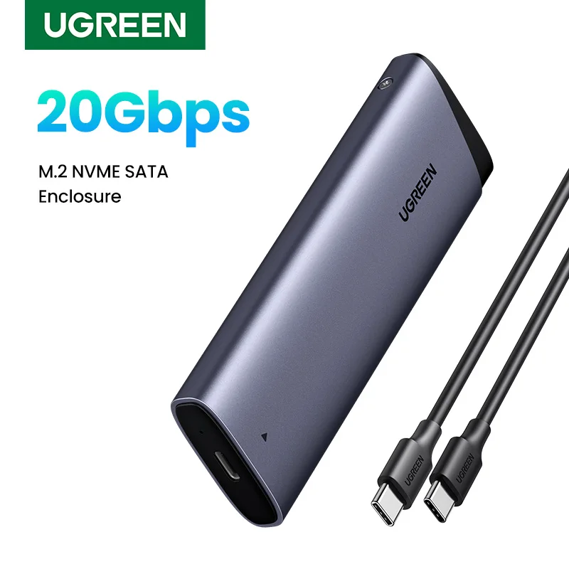 UGREEN 20Gbs M2 SSD 인클로저 NVME SATA 듀얼 프로토콜 M.2-USB C SSD 어댑터는 NVME PCIE NGFF SATA 디스크용 8TB를 지원합니다.