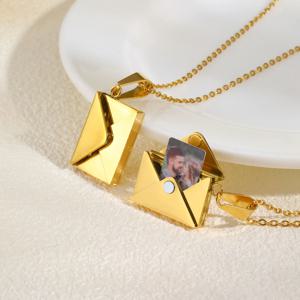 여성을위한 개인화 된 사진 로켓 목걸이 봉투 사랑 편지 모양 펜던트, 맞춤형 그림 펜던트 선물