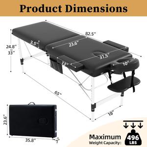 마사지 테이블 마사지 침대 휴대용, 26 LBs 경량 2 섹션 접이식 문신 침대 페이셜 케어 래쉬 침대 높이 조절 가능