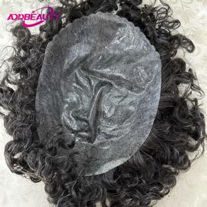 남자를위한 물 곱슬 인간의 머리 가발 얇은 피부 남성 Toupee 인간의 머리카락 전체 PU 0.14cm 남자의 가발 모세관 매듭 자연 색상