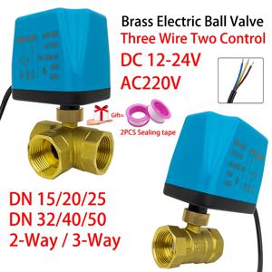 DC12V-24V 또는 AC220V 전기 황동 볼 밸브, 3선 2제어 전기 볼 밸브 2방향, 3방향 DN15 DN20 DN25 DN32 DN40 DN50