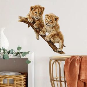 만화 사자 벽 스티커 - 어린이 방 보육 놀이방을 위한 이동식 껍질 및 스틱 - 귀여운 동물 테마 장식