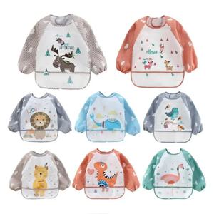 For1-3Year 아기 긴 소매 스카프 방수 유아 미술 작업복 먹이 턱받이 앞치마 주머니 유아 소년 소녀 Burp Cloth Banana Bibs