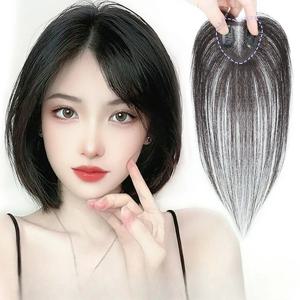 크기 5x5CM 인간의 머리카락 복숭아 심장 보이지 않는 통기성 헤어 피스 스트레이트 토퍼는 여성의 판매량을 빠르게 증가시킵니다.