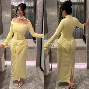 맞춤형 중국 스타일 저지 플리츠 스트레이트 하이 칼라 미디 드레스 맞춤형 행사 절묘한 Pastrol