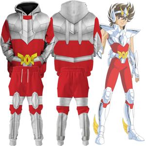 인기 세인트 세이야 레오 아이올리아 코스프레 후드티 바지 수트 3D 페가수스 프린트 애니메이션 스웨트셔츠 2피스 세트 남녀 트레이닝복
