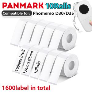 10롤 1600개 컬러 라벨 테이프 12 x 40mm 포모모 D30 휴대용 자체 접착 감열 라벨 스티커 교체용