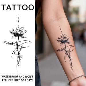 라인워크 플라워 허벌 임시 타투 스티커, 1~2주 지속되는 방수, 여성용 가짜 타투, 팔, 다리용