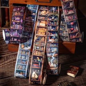 Journal GO 4x200cm 빈티지 책장 테이프 스티커 콜라주 정크 저널 스크랩북 장식 독서 풍경 마스킹 테이프