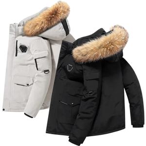 2026 남성용 겨울 오리털 다운 재킷, 후드 롱 푸퍼 코트 (퍼 칼라 포함), 방풍 보온 파카 (아웃도어용), 사이즈 4XL