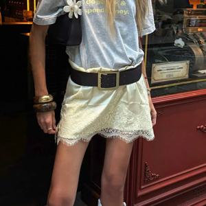 토르노바 레이스 스플라이스 새틴 미니 스커트 여성용 2025 신상 하이웨이스트 캐주얼 스커트 루즈핏 우아한 출근룩 여성 스커트