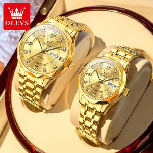OLEVS 오리지널 로맨틱 커플 시계 6727 남자와 여자를위한 패션 듀얼 캘린더 빛나는 방수 자동 기계식 시계