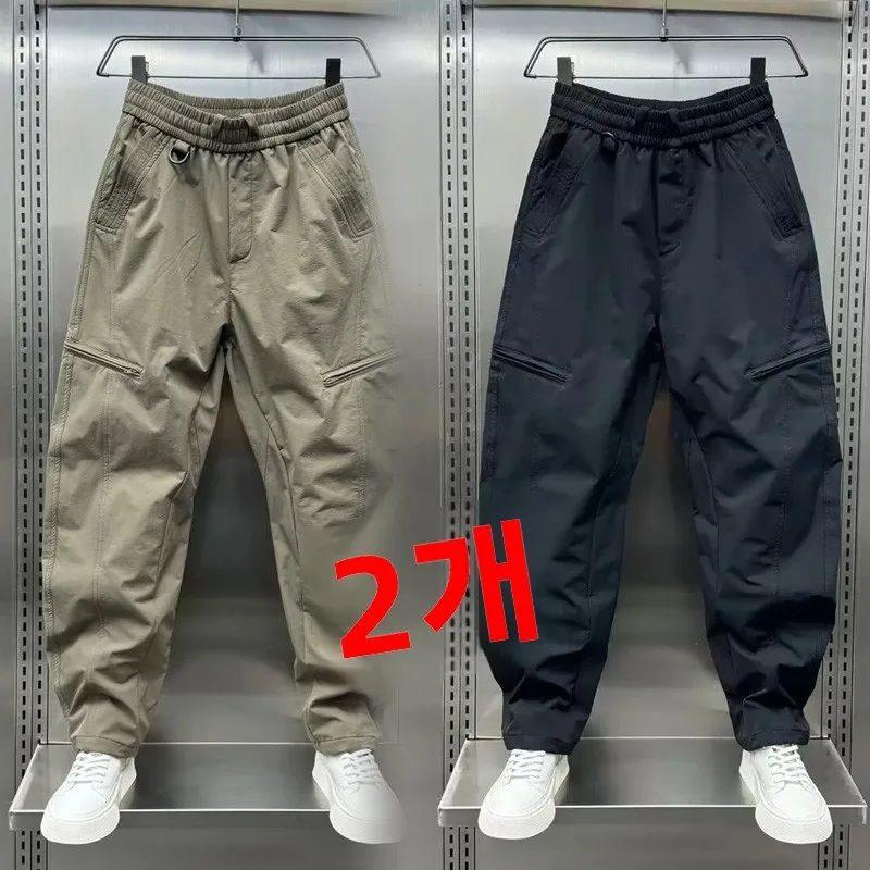 남성 여름용 얇은 속건 루즈핏 스트레이트 아이스 실크 캐주얼 팬츠 하란 워크웨어 바지 다용도 스트레이트 레그 캐주얼 팬츠