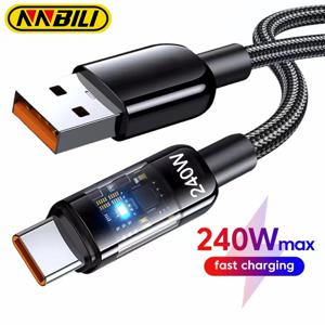 NNBILI USB C 고속 충전 케이블 240W 나일론 편조 투명 타입 C 고속 충전기 와이어 (삼성, 화웨이, 미 데이터 라인용)