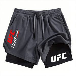 UFC 파이팅 팬 남성용 더블 레이어 피트니스 반바지 남성용 피트니스 트레이닝 2-in-1 스포츠 반바지 빠른 건조 통기성