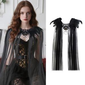 케이프 여성 액세서리 Tulle 할로윈 코스프레 의상 깃털 숄 케이프 고딕 고딕 베일 케이프 코스프레 이벤트 특별