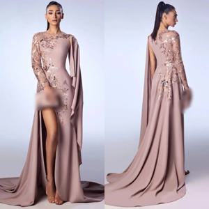 맞춤형 중국 스타일 저지 스팽글 주름 A라인 스쿱넥 롱 드레스 맞춤형 행사 파스텔