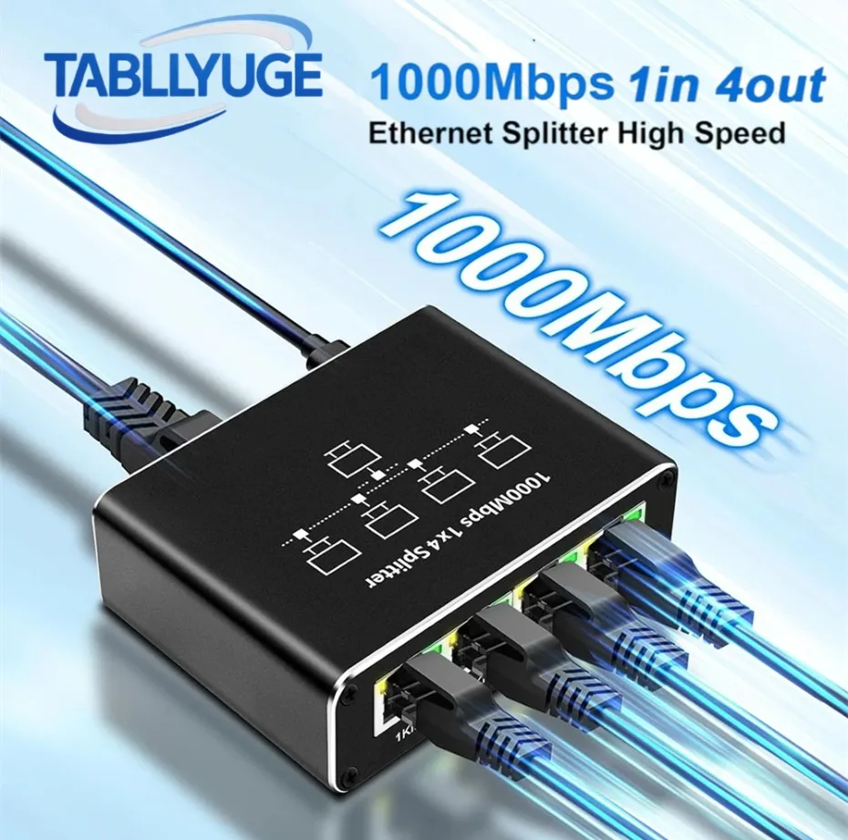 1000Mbps RJ45 분배기 1-4 이더넷 어댑터 네트워크 분배기 케이블 연장기 기가비트 LAN 커넥터 (PC, 노트북, TV, 라우터용)