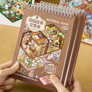 3D 미니어처 장면 스티커 북, 40개/봉지 마이크로 랜드스케이프 데칼 DIY 인형집 저널 스크랩북 창의적인 선물