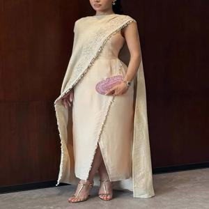 중동 전통 여성 의상 로브 투피스 세트 봄 여름 2025 민소매 롱 드레스 폴리에스터 섬유