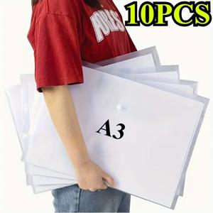 스냅 클로저가 있는 10개 A3 투명 파일 폴더 - 건축 도면용 방수 내구성 PP 플라스틱 문서 정리함