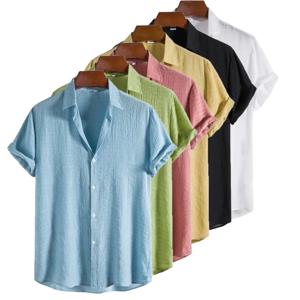 100% 면 린넨 셔츠 남성 여름 반팔 티셔츠 통기성 좋은 상의 흰색 캐주얼 패션 셔츠