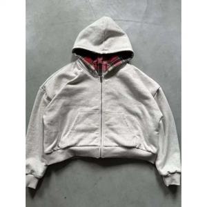 가을과 겨울 거리 양면 y2k 개인 체크 무늬 지퍼 후드 스웨트 셔츠